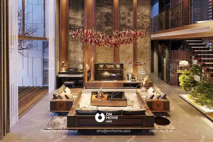Mẫu 13: Nội Thất Phòng Khách Gỗ Óc Chó Biệt Thự Đẳng Cấp Vượt Thời Gian