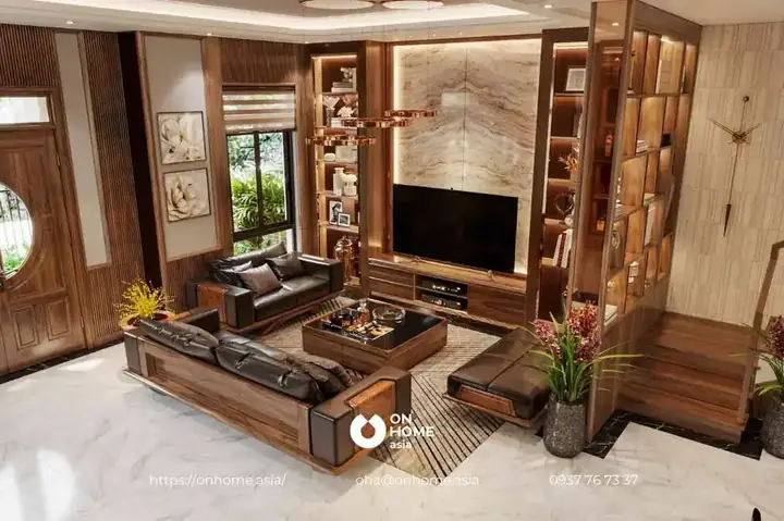 Mẫu 12: Thiết Kế Phòng Khách Gỗ Đẹp.