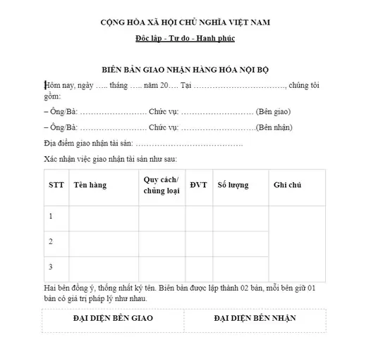 Mẫu Phiếu Giao Nhận Hàng Hóa Trong Nội Bộ Mẫu Phiếu Giao Nhận Hàng Hóa Trong Nội Bộ