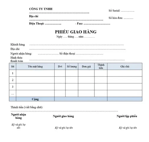 Mẫu Phiếu Giao Hàng Hóa Phổ Biến Nhất Mẫu Phiếu Giao Hàng Hóa Phổ Biến Nhất