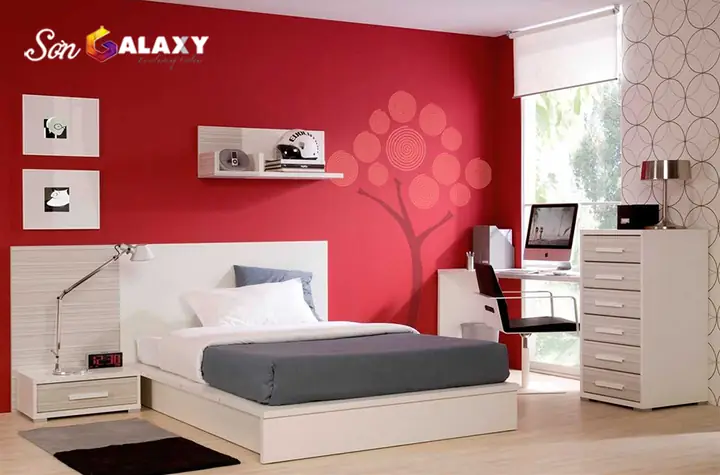 Nội Thất Trắng Kết Hợp Với Nền Màu Đỏ Ngọt Ngào