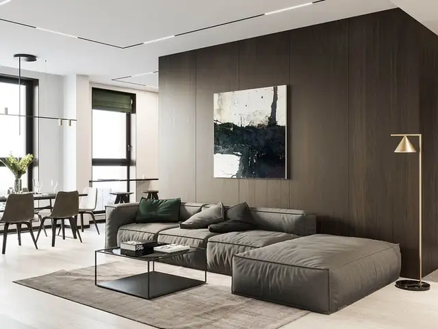Mẫu 1: Trang Trí Nội Thất Phòng Khách Bằng Gỗ Óc Chó