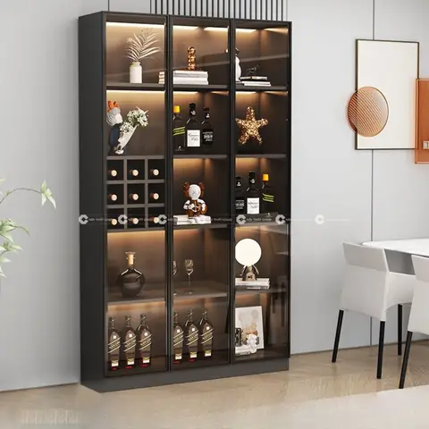 Tủ Rượu Màu Xám Kết Hợp Đèn Led Tủ Rượu Màu Xám Kết Hợp Đèn Led