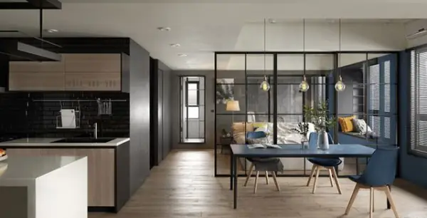 Màu Xanh Trong Phòng Khách Và Phòng Bếp Của Chung Cư 60m2 Màu Xanh Trong Phòng Khách Và Phòng Bếp Của Chung Cư 60m2