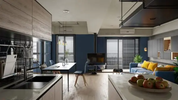 Màu Xanh Trong Phòng Khách Và Phòng Bếp Của Chung Cư 60m2 Màu Xanh Trong Phòng Khách Và Phòng Bếp Của Chung Cư 60m2