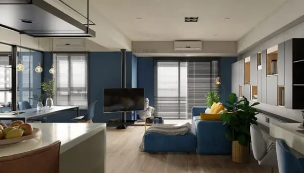 Màu Xanh Trong Phòng Khách Và Phòng Bếp Của Chung Cư 60m2 Màu Xanh Trong Phòng Khách Và Phòng Bếp Của Chung Cư 60m2