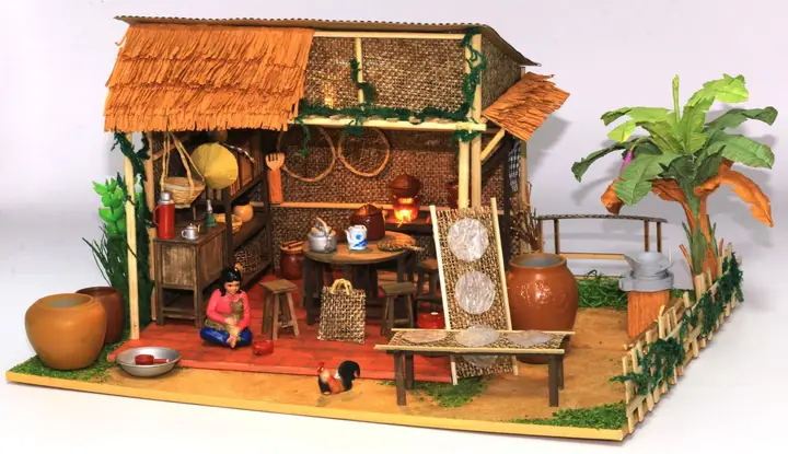 Nội Thất Trang Trí Thu Nhỏ Cho Mô Hình Sài Gòn Xưa Và Nay Tự Lắp Ráp Diy- Trái Dừa Khô Và Ấm Trà - Tdkat