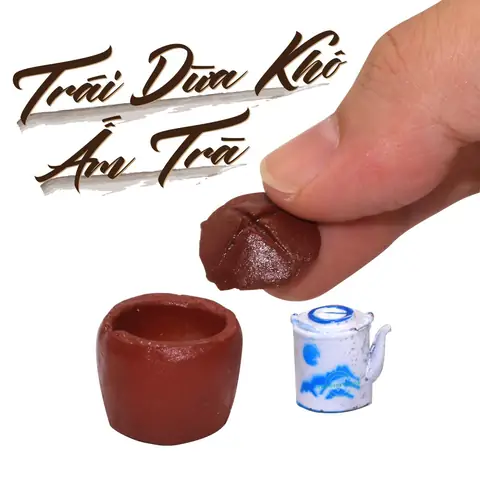 Nội Thất Trang Trí Thu Nhỏ Cho Mô Hình Sài Gòn Xưa Và Nay Tự Lắp Ráp Diy- Trái Dừa Khô Và Ấm Trà - Tdkat