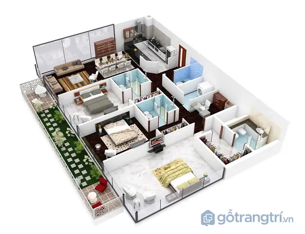 Thiết Kế Căn Hộ 3 Phòng Ngủ: Mẫu Số 7 Thiết Kế Căn Hộ 3 Phòng Ngủ: Mẫu Số 7