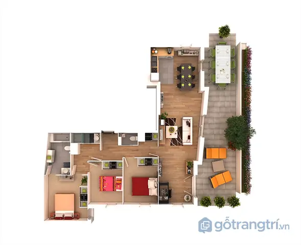 Thiết Kế Căn Hộ 3 Phòng Ngủ: Mẫu Số 9 Thiết Kế Căn Hộ 3 Phòng Ngủ: Mẫu Số 9