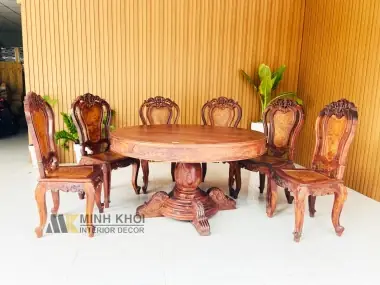 Bàn Ghế Ăn Tròn Gỗ Mun Sọc 8 Ghế - Ba253 Bàn Ghế Ăn Tròn Gỗ Mun Sọc 8 Ghế - Ba253