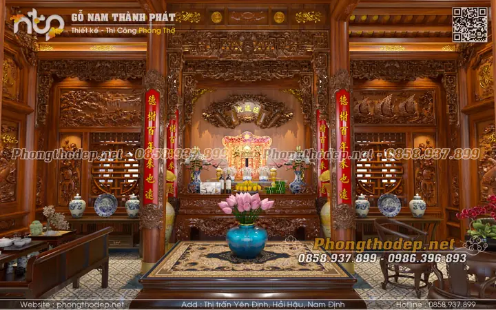 Thiết Kế Phòng Khách Có Bàn Thờ (sập Thờ) Dạng Đứng