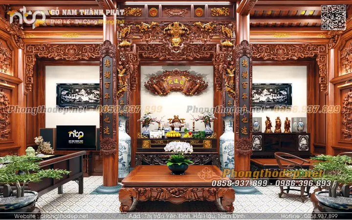 Phòng Khách Kết Hợp Phòng Thờ Trong Nhà Gỗ Tại Hải Dương