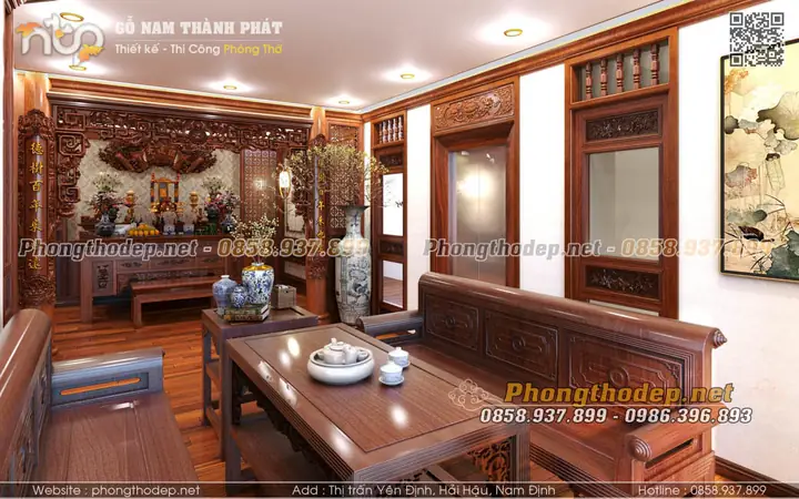 Mẫu Thiết Kế Phòng Khách Kết Hợp Phòng Thờ Trong Nhà Ống, Biệt Thự