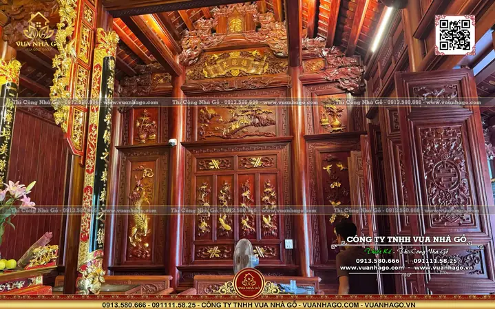 Mẫu Nội Thất Nhà Gỗ 3 Gian Lim Nam Phi Có Hậu Cung – Sang Trọng & Truyền Thống