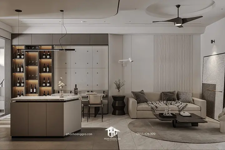 Mẫu Thiết Kế Nội Thất Nhà Ống 2 Tầng Đẹp Tiện Nghi Với Màu Trắng Xám Hiện Đại