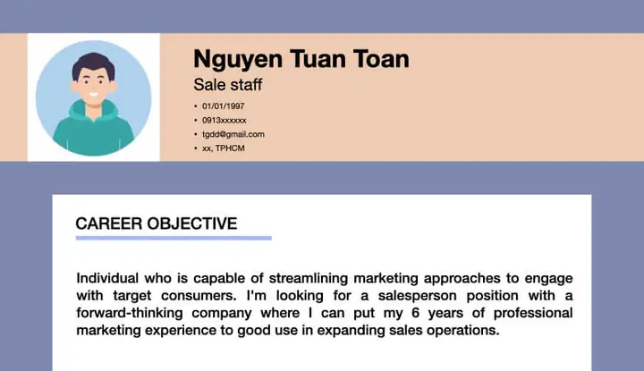 Máº«u Má»¥c Tiãªu Nghá» Nghiá»p Nhã¢n Viãªn Kinh Doanh Tiáº¿ng Anh