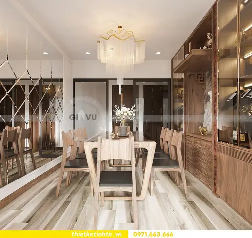 Nội Thất Phòng Khách Bếp Sang Trọng Với Gỗ Óc Chó