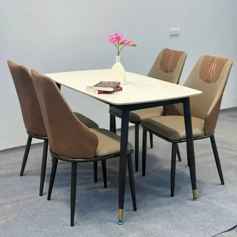 Bộ Bàn Ăn Mặt Đá Ceramic, Ghế Bọc Da Nhập Khẩu Bộ Bàn Ăn Mặt Đá Ceramic, Ghế Bọc Da Nhập Khẩu