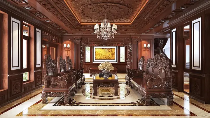 Mẫu 9: Nội Thất Gỗ Cho Phòng Khách Mang Phong Cách Cổ Điển