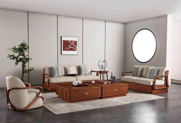 Mẫu 1: Trang Trí Nội Thất Phòng Khách Bằng Gỗ Óc Chó