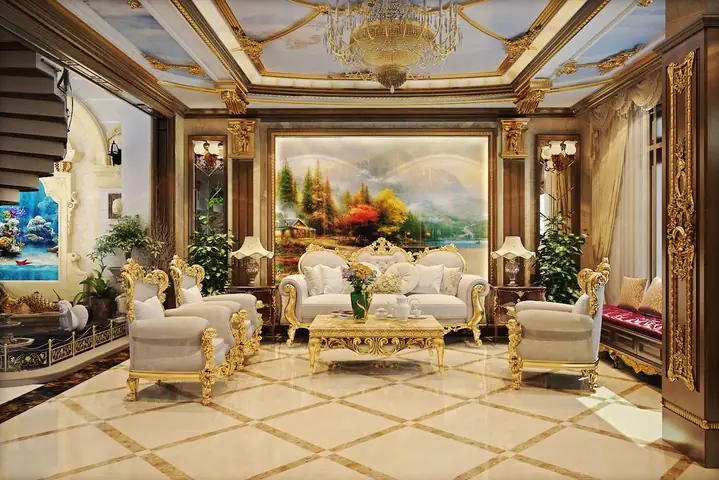 Mẫu 10: Nội Thất Gỗ Cho Phòng Khách Mang Phong Cách Tân Cổ Điển