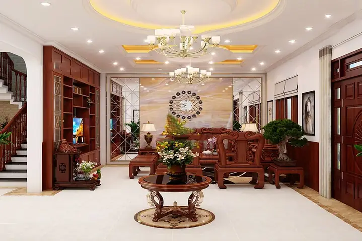 Mẫu 10: Nội Thất Gỗ Cho Phòng Khách Mang Phong Cách Tân Cổ Điển
