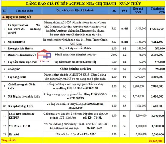 Hpro Báo Giá Tủ Bếp Acrylic Tbac97 Và Nội Thất Gỗ An Cường Nhà Chị Thành - Xuân Thủy