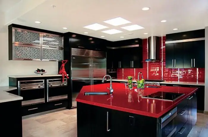 Nội Thất Nhà Bếp Đẹp Phối Màu Đỏ Đen Trắng Ấn Tượng ( Mã Số : 40 )
