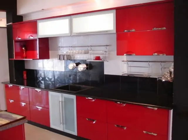 Nội Thất Nhà Bếp Đẹp Phối Màu Đỏ Đen Trắng Ấn Tượng ( Mã Số : 40 )