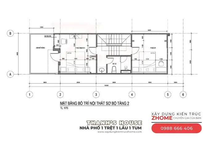 Mặt Bằng Bố Trí Nội Thất Nhà Phố Lệch Tầng 1 Trệt 1 Lầu 1 Tum