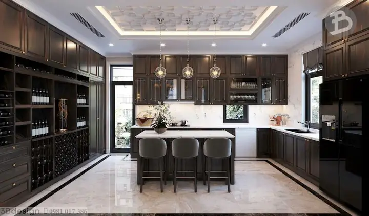 Mẫu Thiết Kế Nội Thất Phòng Bếp Ăn Biệt Thự Tân Cổ Điển Đẹp