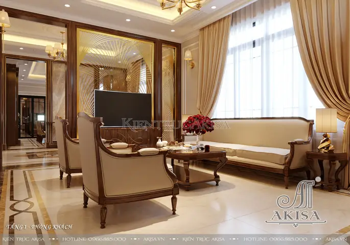 Phối Cảnh 3d Nội Thất Biệt Thự Tân Cổ Điển Gỗ Gõ Đỏ Nt22956: