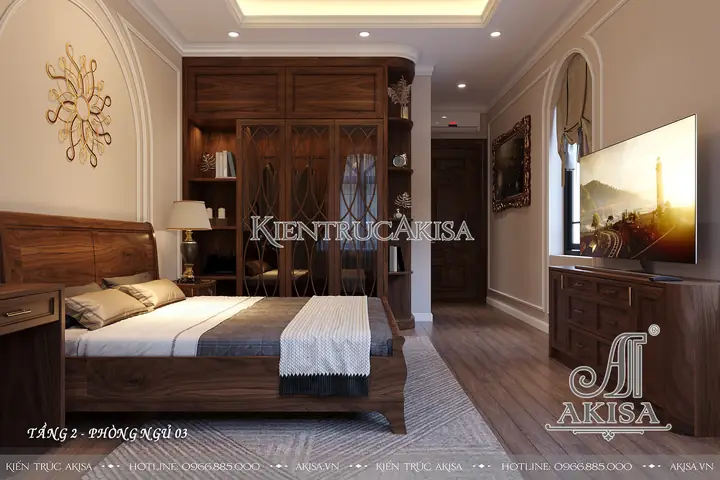 Phối Cảnh 3d Nội Thất Biệt Thự Tân Cổ Điển Gỗ Gõ Đỏ Nt22956: