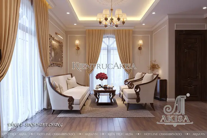 Phối Cảnh 3d Nội Thất Biệt Thự Tân Cổ Điển Gỗ Gõ Đỏ Nt22956:
