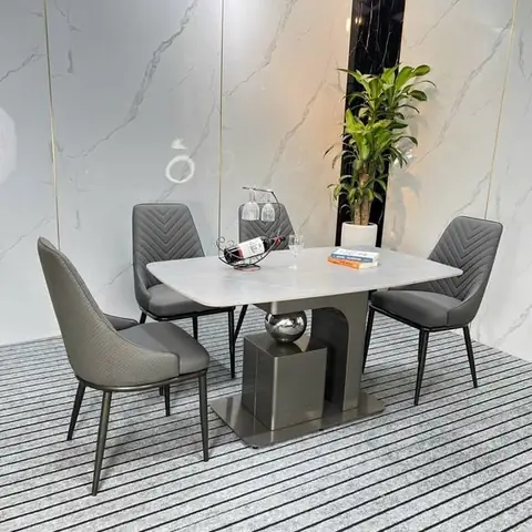 Bộ Bàn Ăn 6 Chỗ Ngồi 46-bad6-g4-b5 Ghế Ngồi Bọc Da Pu Đẹp