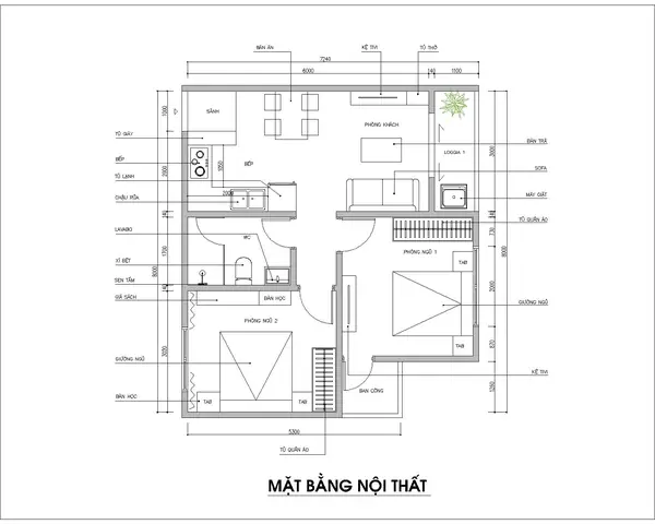 Bản Vẽ Mặt Bằng Và Phối Cảnh 3d Cho Căn Hộ 54m2 1 - 2 Phòng Ngủ