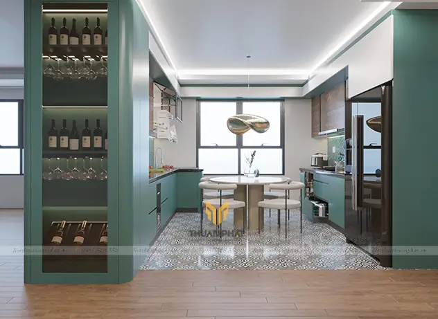 1. Nội Thất Phòng Bếp Với Màu Xanh Mallard Thời Thượng