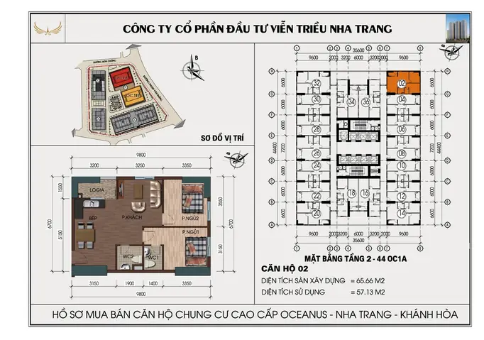 Mặt Bằng Căn Hộ Mường Thanh Nha Trang Oc1a