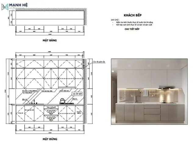 Bản Vẽ Tủ Bếp Chữ I
