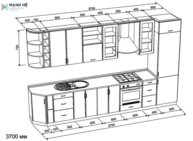Bản Vẽ Tủ Bếp Chữ I