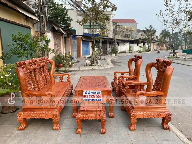 Bộ Bàn Ghế Minh Quốc Đào Chim Gỗ Hương Đá