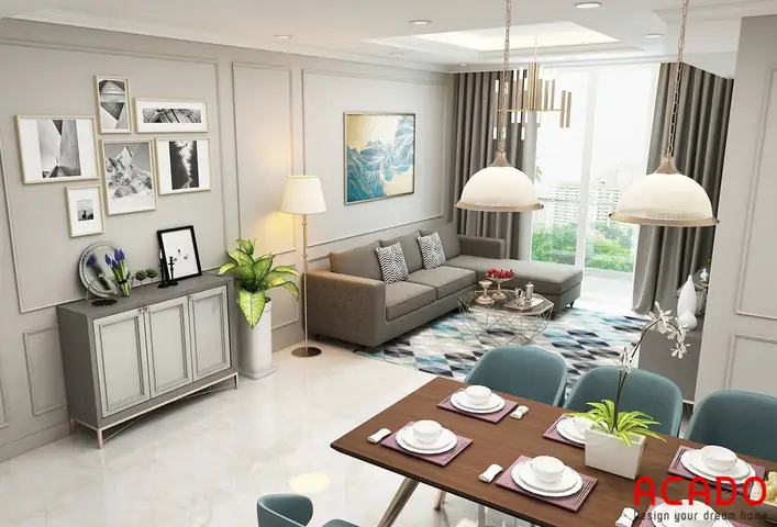 Phòng Khách Chung Cư Rộng 200m2 Được Thiết Với Các Gam Màu Sáng