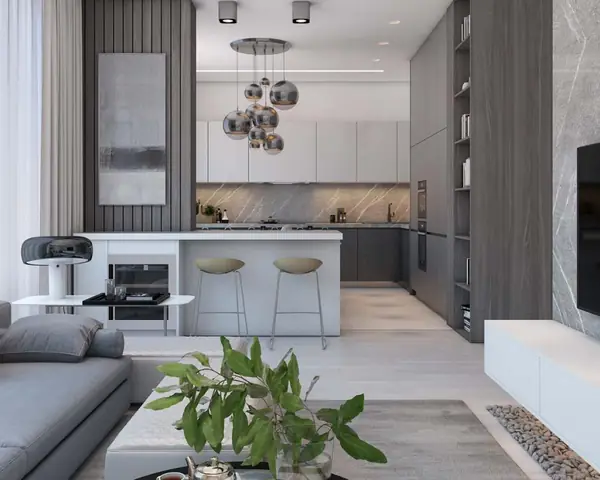 2. Mẫu Thiết Kế Phòng Bếp Căn Hộ 70m2 Đẹp.