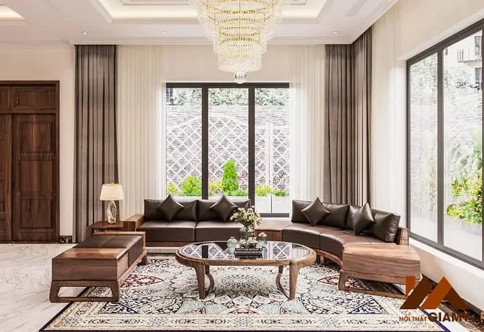 1. Thi Công Phòng Khách Nội Thất Gỗ Óc Chó Sang Trọng