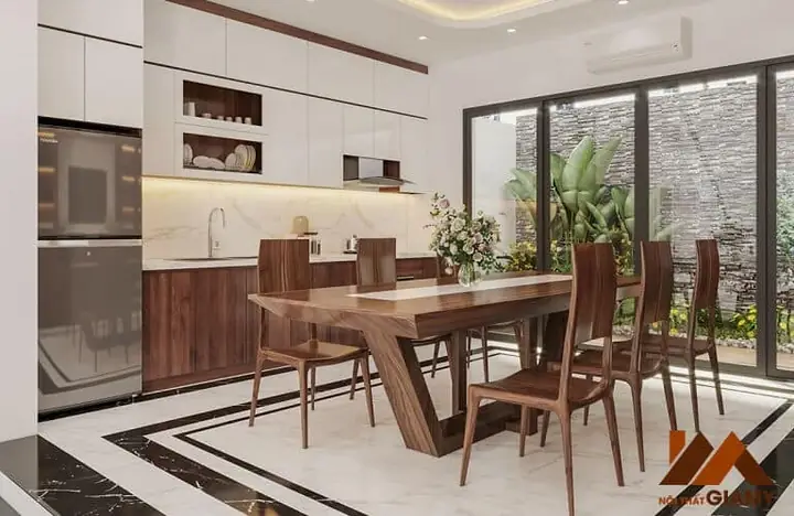 2. Nội Thất Phòng Bếp Gỗ Óc Chó Đủ Tiện Nghi