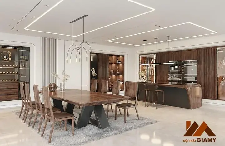 2. Nội Thất Phòng Bếp Gỗ Óc Chó Đủ Tiện Nghi