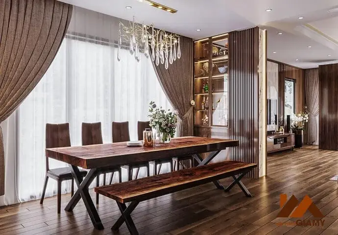 2. Nội Thất Phòng Bếp Gỗ Óc Chó Đủ Tiện Nghi