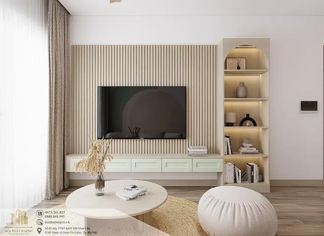 1. Thiết Kế Nội Thất Phòng Khách Liền Bếp Rộng 22m2 Nhà Chị Ngọc