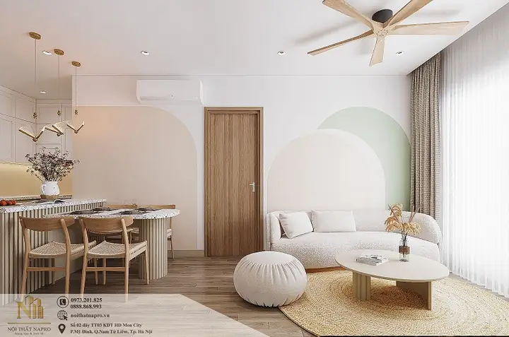1. Thiết Kế Nội Thất Phòng Khách Liền Bếp Rộng 22m2 Nhà Chị Ngọc
